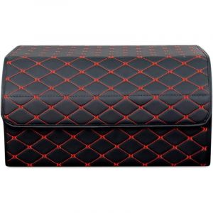 Sac de rangement pour coffre de voiture Deluxe pu Leather Car Trunk Bag Large Capacity Waterproof Storage Bag for Cars/SUVs/Trucks (Black Red-303055)