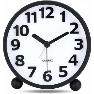 Basetbl - Reveil Analogique Silencieux,Métal Noir Gros Chiffres 3D,Horloge de Table sans Tic-tac avec la Lumière de Nuit Réveil De Chevet 10.8cm