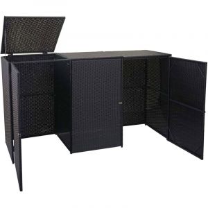 [JAMAIS UTILIS&Eacute;] Enveloppement pour 3 poubelles HHG-261, box pour poubelles, rev&ecirc;tement, polyrotin 2x120l, noir