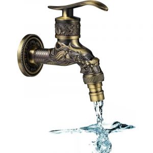 Robinet Mural Vintage, Robinet Mural R&eacute;Tro en Laiton, Robinet en Laiton Antique, Robinet Sculpt&eacute; par Dragon, Robinet Exterieur Jardin Mural, pour la