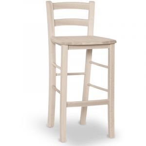 Tabouret en bois brut avec dossier et assise en bois massif h 67cm