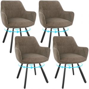 LEWE Lot de 4 Chaise Pivotante &agrave; 360&deg;, Chaise Salle &agrave; Manger Scandinave, Fauteuil de Cuisine en Velours, Marron