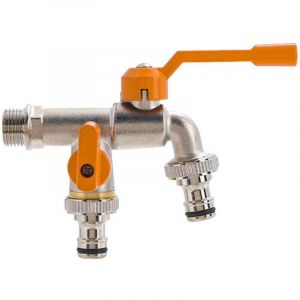 Robinet de jardin double en laiton, double sortie, robinet de jardin antirouille et antigel, robinet &agrave; double sortie avec 2 connecteurs de tuyau pour