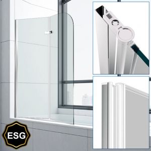 Swanew - Pare-baignoire pivotant Paroi de douche sanitaire pour paroi de baignoire 6mm Nano Repliable glass 2 parties 100x140cm Argent