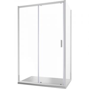 Paroi de douche 100x80cm Porte coulissante et paroi fixe Profil&eacute;s aluminium Chrome Verre transparent 6 mm h185 - R&eacute;versible Mod. Tonga