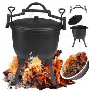 MEGA R&Eacute;CUP&Eacute;RATEUR DE PO&Ecirc;LE EN FONTE sur pied pour barbecue au feu de camp jusqu'&agrave; 16 l