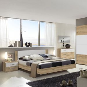 M&s - Lit 2 personnes 160x200 cm avec 2 chevets chêne et blanc - malia