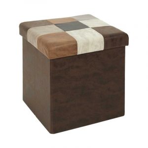 Paris Prix - Pouf Coffre Pliable Patchwork 'Loic' 38cm Marron