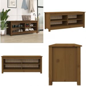 Banc à chaussures Marron miel 110x38x45,5 cm Pin massif - Meuble Entrée - Banc Chaussure - Rangement Chaussures - Meuble à Chaussures - Étagère