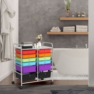 Maisonchic - Tour Rangement à 12 Tiroirs avec Roues Chariot de Rangement Polyvalent pour Ecole Bureau Maison Blanc 64 x 38 x 75cm Rouge +Noir CW5849