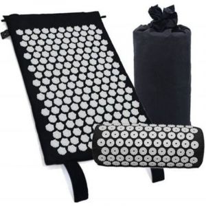 Kit Tapis d'Acupression avec Oreiller,Coussin de Massage pour Yoga Traitement Soulage Douleurs Dos et Cou (noir)