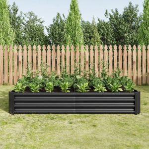 Carré potager surélevé, jardinière surélevée en métal, 180x90x30 cm, en tôle d'acier ondulée, sans fond, pour cultiver légumes et fleurs – Noir