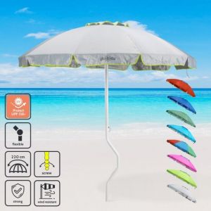 Parasol de plage l&eacute;ger visser protection uv GiraFacile 220 cm Apollo - Blanc - Argent