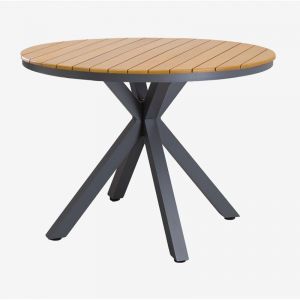 Sklum - Table de jardin ronde en aluminium et bois d'eucalyptus Archer Gris Graphite &Oslash;100 cm