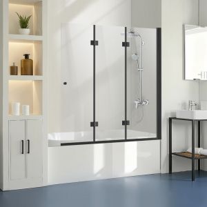 VEVOR Porte de baignoire-douche sans cadre 1295x1422 mm, pare-baignoire a charniere 3 volets pliable avec porte en verre trempe de 6 mm, conception