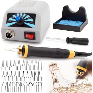 Kit de Pyrogravure au Bois, 60W Machine &agrave; Pyrogravure avec 30 T&ecirc;tes de Stylo, 100-800&deg;C Temp&eacute;rature R&eacute;glable Woodburner avec Station de Fer &agrave; Souder