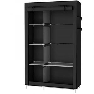 Armoire Chambre en Tissu, Armoire Penderie 2 Portes avec Barre de Suspension et &Eacute;tag&egrave;res, Penderie Tissu avec Housse pour Vestiaire Dressing Chambre