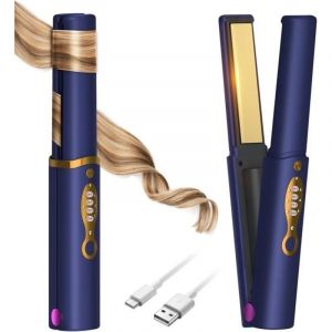 (Bleu)Fer &Agrave; Lisser Sans Fil Titanium 2 EN 1,Lisseur Boucleur Cheveux 5000 mAh,Lisseur Cheveux de Voyage,Lisseur Cheveux Rechargeable Sans