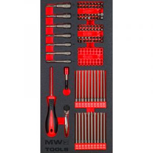 Mw Tools - Jeu d'embouts ¼ Torx- Plat- ph- pz- rob- Wing- hex- Spline 94 pièces module en mousse pour servante d'atelier MWBIT94