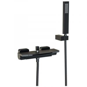 Robinet de Baignoire Cascade Thermostatique avec Douchette Robinet mitigeur Laiton Robinet Douche ​Montage Muralavec Douche Chaud Et Froid Noir