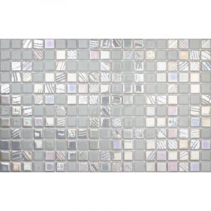 Mosa&iuml;que de verre sur maille pour salle de bain ou cuisine 32.5cm x 51.5cm - Alves Blend White