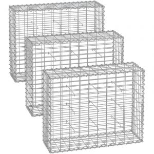 Lot de 3 Gabions pour Pierre, 100 x 80 x 30cm, cloture gabion, Cage en Métal, Panier à Pierre, Maille 5 x 10 cm, Galvanisé, Mur, Paterre, Décoration