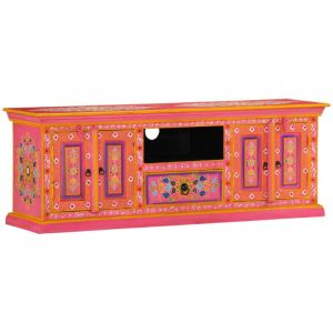 Meuble TV multim&eacute;dia &eacute;tag&egrave;re t&eacute;l&eacute;vision buffet t&eacute;l&eacute;viseur salle &agrave; manger salon chambre rose 110 x 30 x 40 cm bois massif de manguier rose