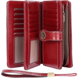Portefeuille Femme Cuir Grande Capacite Porte Monnaie Femmes RFID Blocage, Grand Portefeuille Femmes XXL avec Emplacements Cartes et Fermeture