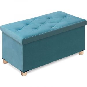 Pouf Rangement Pliable, Banc de Rangement avec Couvercle, Tabouret Coffre en Velours Repose-Pieds pour Salon Chambre Entr&eacute;e, 76 x 38 x 38 cm,Vert