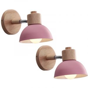 Applique Murale R&eacute;tro E27 Int&eacute;rieur Lampe Murale Fer Forg&eacute; Bois Luminaire Murale Rose Chambre Salon Couloir &Oslash;15CM - 2Pcs