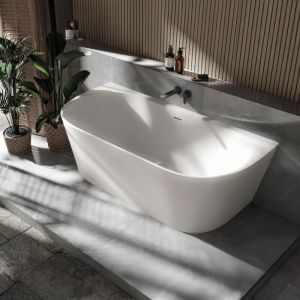 Bernstein - Baignoire semi-îlot droite acrylique 170x80x57cm Blanc mat + Bonde et trop plein - nora