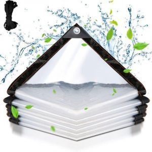 Bâche transparente armée Extérieur avec Oeillets, Bâche en Plastique PVC Bâche Imperméable Transparente Indéchirable et Coupe-Vent Bâche 3x3m