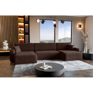 Canap&eacute; d'Angle r&eacute;versible convertible avec fonction de couchage Piano U coffre universel en velours c&ocirc;tel&eacute; brun chocolat du fabricant - VINOTTI