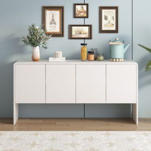 Tanant - Buffet 152cm, avec 4 portes et 2 cloisons de rangement, buffet scandinave, adapté aux salons et aux entrées, Blanc
