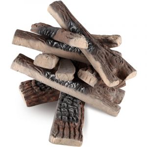Mophorn - Lot de 10 bûches de cheminée à gaz, grandes bûches décoratives en céramique résistantes à la chaleur, branches de bois empilables réalistes