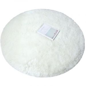 Tapis Rond Chambre Tapis Salon Anti Slip Doux Moelleux Tapis Shaggy Tapis de Sol Grand pour Couloir (Blanc, 80cm)