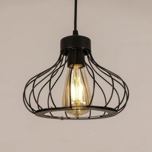 R&eacute;tro Metal Suspension Noir Cage Industriel Vintage Suspensions Luminaire M&eacute;tal Retro Antique Suspensions Luminaire Cage Edison Culot E27 Plafonnier