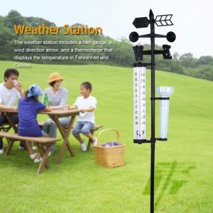 Station m&eacute;t&eacute;o 3 en 1 pour jardin ext&eacute;rieur : thermom&egrave;tre, pluviom&egrave;tre et an&eacute;mom&egrave;tre，station meteo