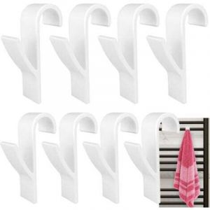 (Blanc) Ensemble de 8 crochets de radiateur, porte-serviettes de salle de bain, &eacute;tendoir &agrave; v&ecirc;tements pour radiateur domestique, crochet &agrave; serviette