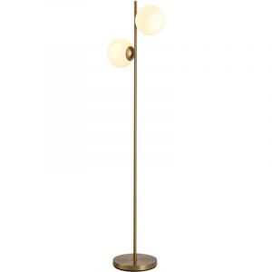 HOMCOM Lampadaire design lampadaire sur pied salon néo-rétro 2 Têtes boules max. 40 W métal doré