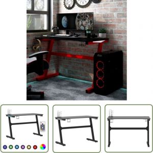 Echoo - The Living Store Bureau de jeu à led en forme de z noir 110x60x75 cm - Bureau Gamer - Bureau Led - Bureau Informatique - Meuble Gaming