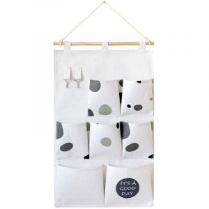 (7 poches) Sac de rangement suspendu, tenture murale de porte en tissu, placard en tissu, chambre, sac mural en coton et lin
