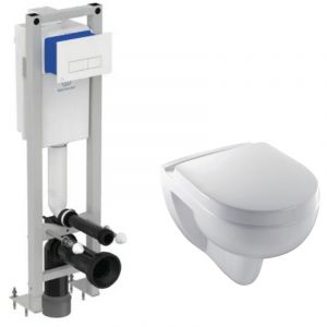 Pack complet wc suspendu Ideal Standard plaque blanche + cuvette compact jacob delafon odeon up abattant