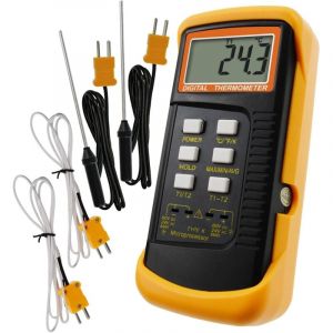 Thermomètre à thermocouple Thermomètre numérique de type K Thermomètre CVC Double thermomètre avec 4 thermocouples, mesure de température