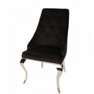 Chaise en velours noir capitonnée en acier chromé style glamour
