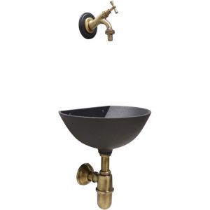 Fontaine murale 600 en fonte grise avec robinet 303B et siphon pour jardin potager