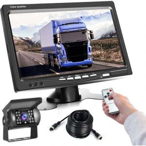 Camera de Recul pour Voiture - Moniteur LCD 7 Pouces, Cam&eacute;ra de Recul IR Vision de Nuit &eacute;tanche IP68 avec C&acirc;ble Aviation 4 Broches, pour Camping Car