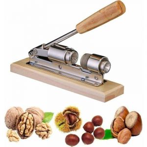 Casse-Noisette Manuel,Écrous Casse Noix Pinces En Noyer Inoxydable Pince À Châtaignes Pince Casse Noisette Ouvre-Écrou Cuisine Avec Base En Bois Et