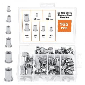 Memkey - 165 pcs En Acier Inoxydable Rivet Écrou Outil Plat Tête Filetée Rivet Nutsert Cap Assortiment kit M3 M4 M5 M6 M8 M10 Types Nuts (6 Types