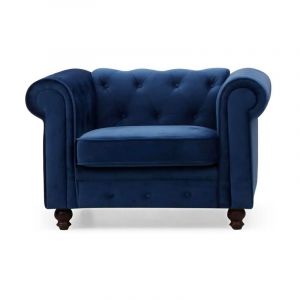 Fauteuil Design Velours 'Chesterfield' 111cm Bleu